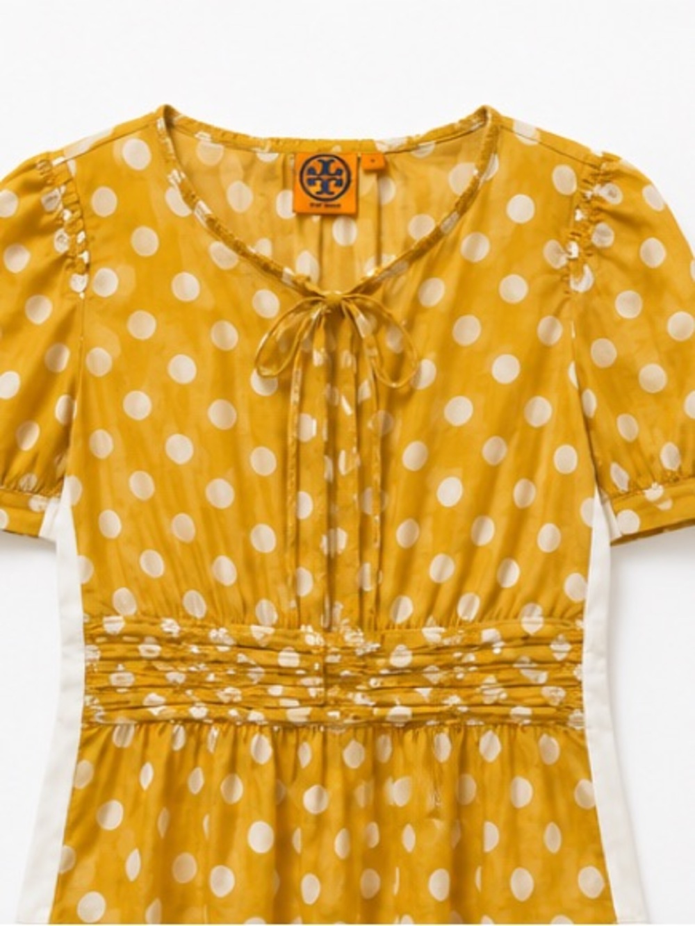 Tory Burch Mustard Yellow Polka Dot Tie-Neck Blouse SIZE 0